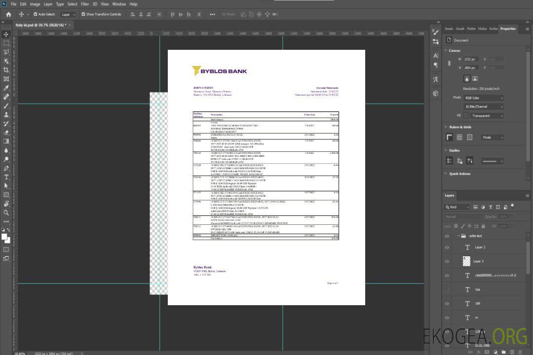 Relevé de la Byblos Bank du Liban template